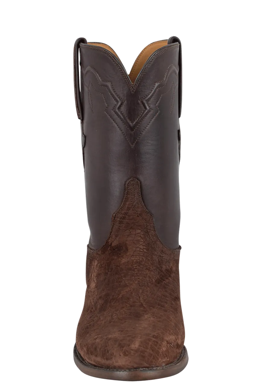 Lucchese Men's Hippo Leather Roper Boots- Chocolate