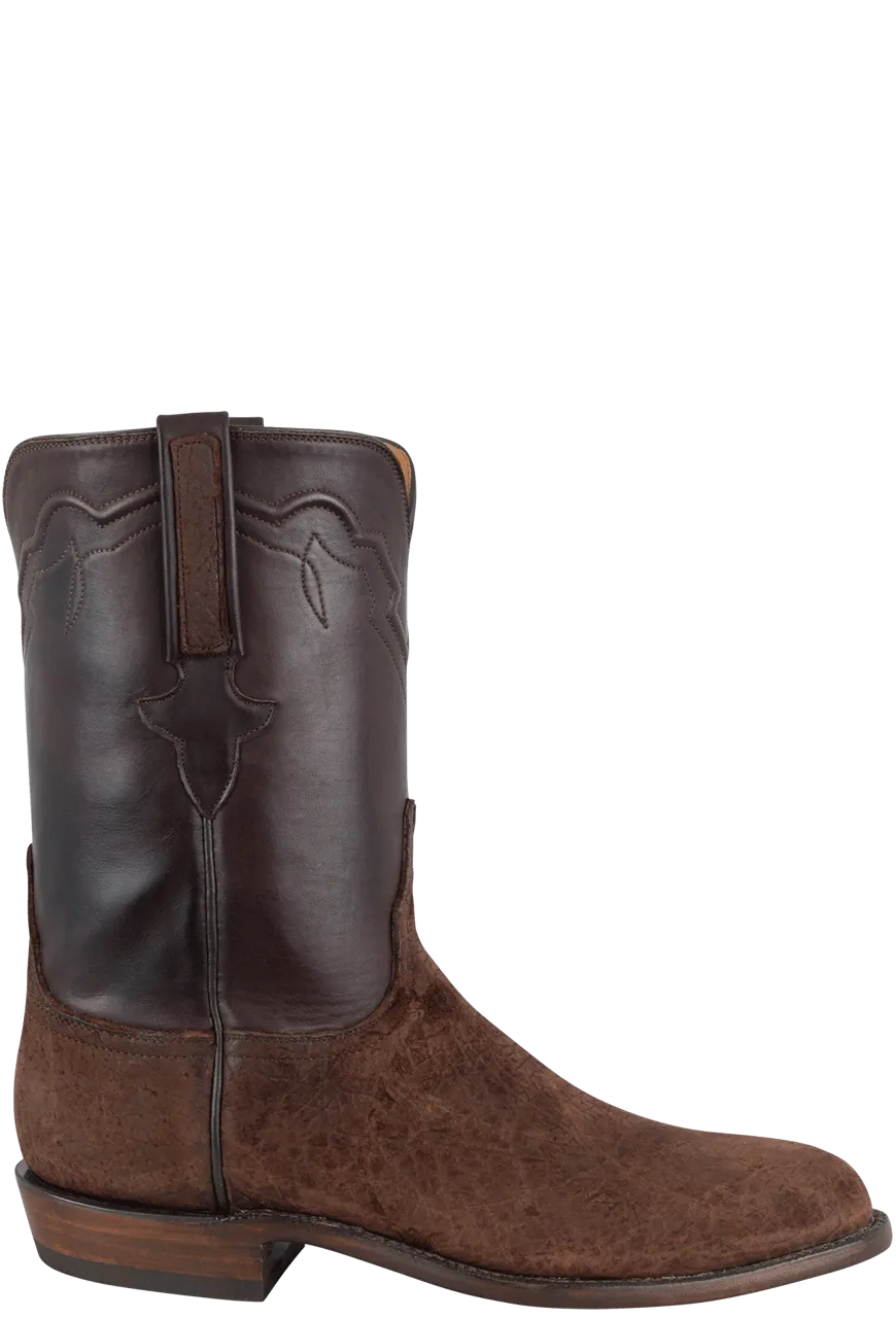 Lucchese Men's Hippo Leather Roper Boots- Chocolate