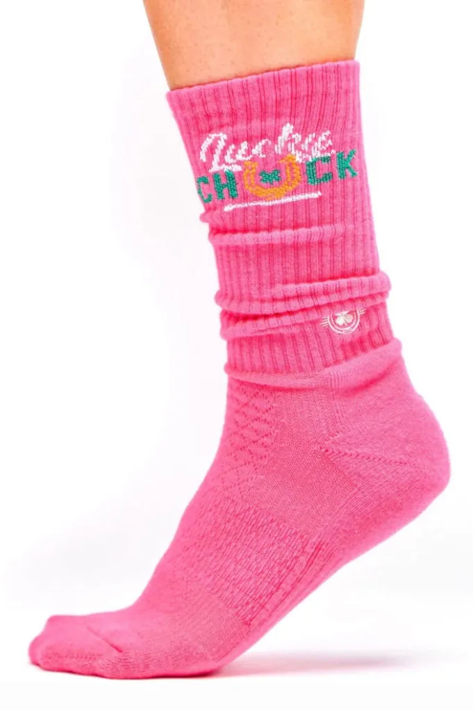 Lucky Chuck Pink Crew Socks