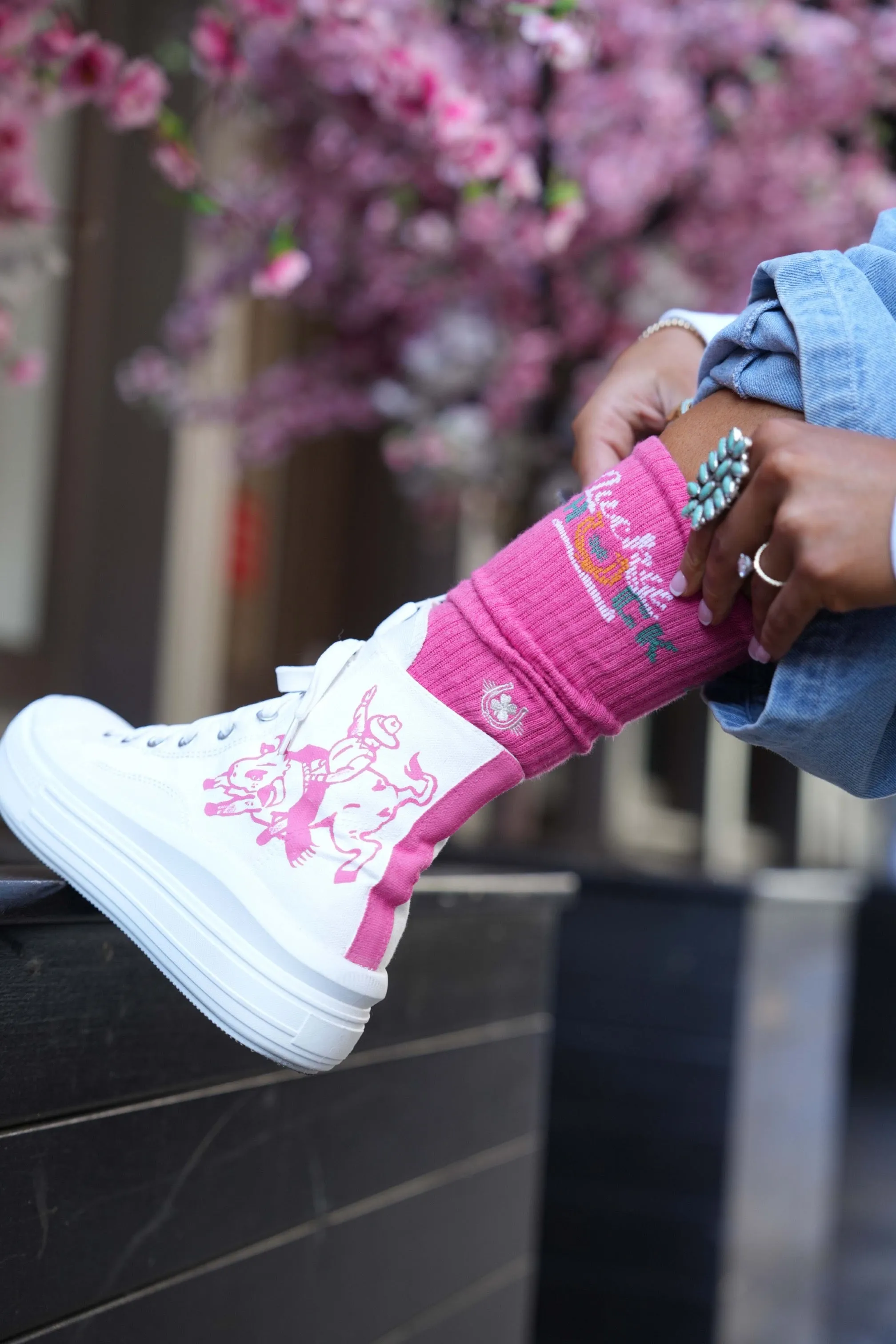 Lucky Chuck Pink Crew Socks