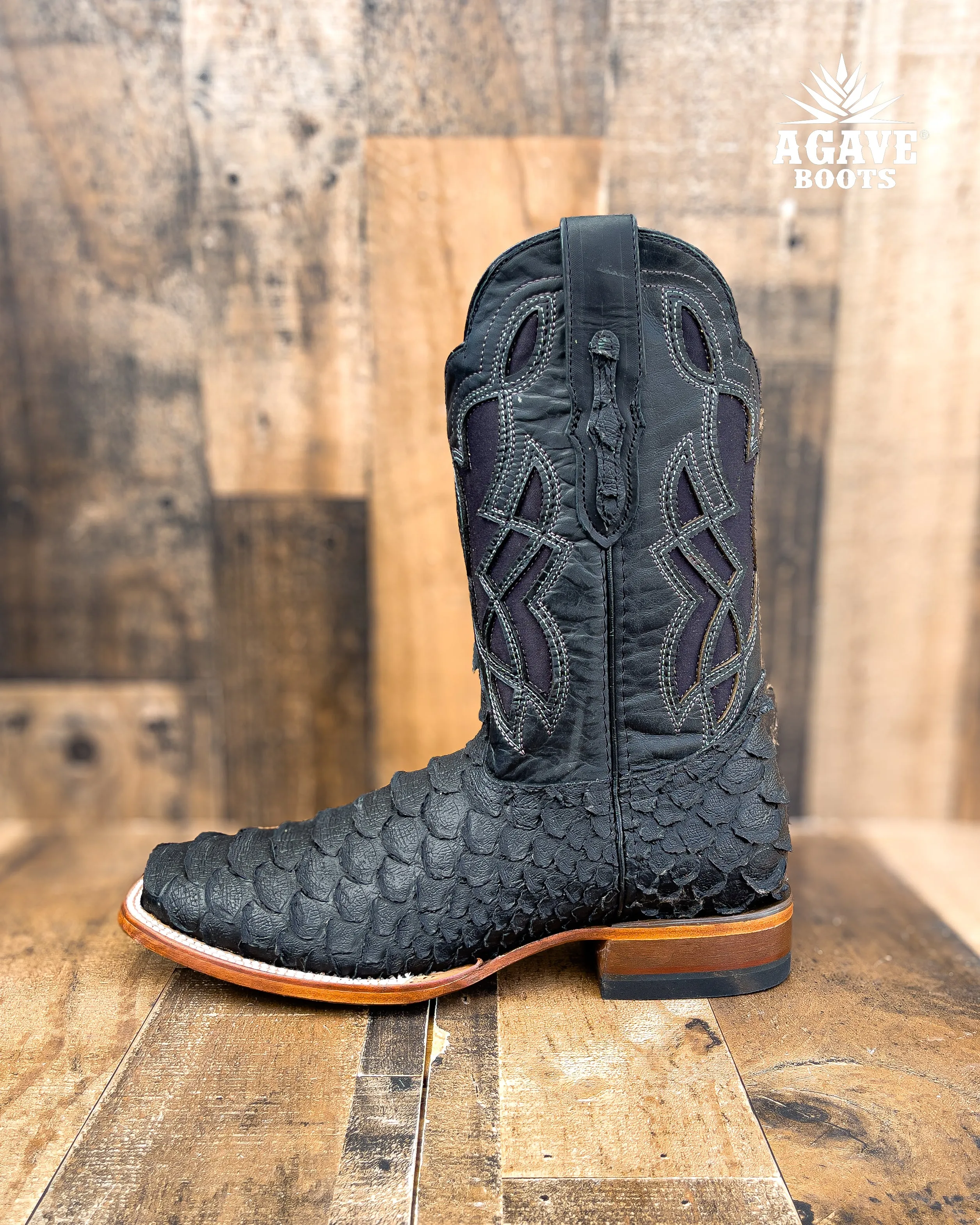 MATTE BLACK PYTHON | MEN SQUARE TOE WESTERN COWBOY BOOTS