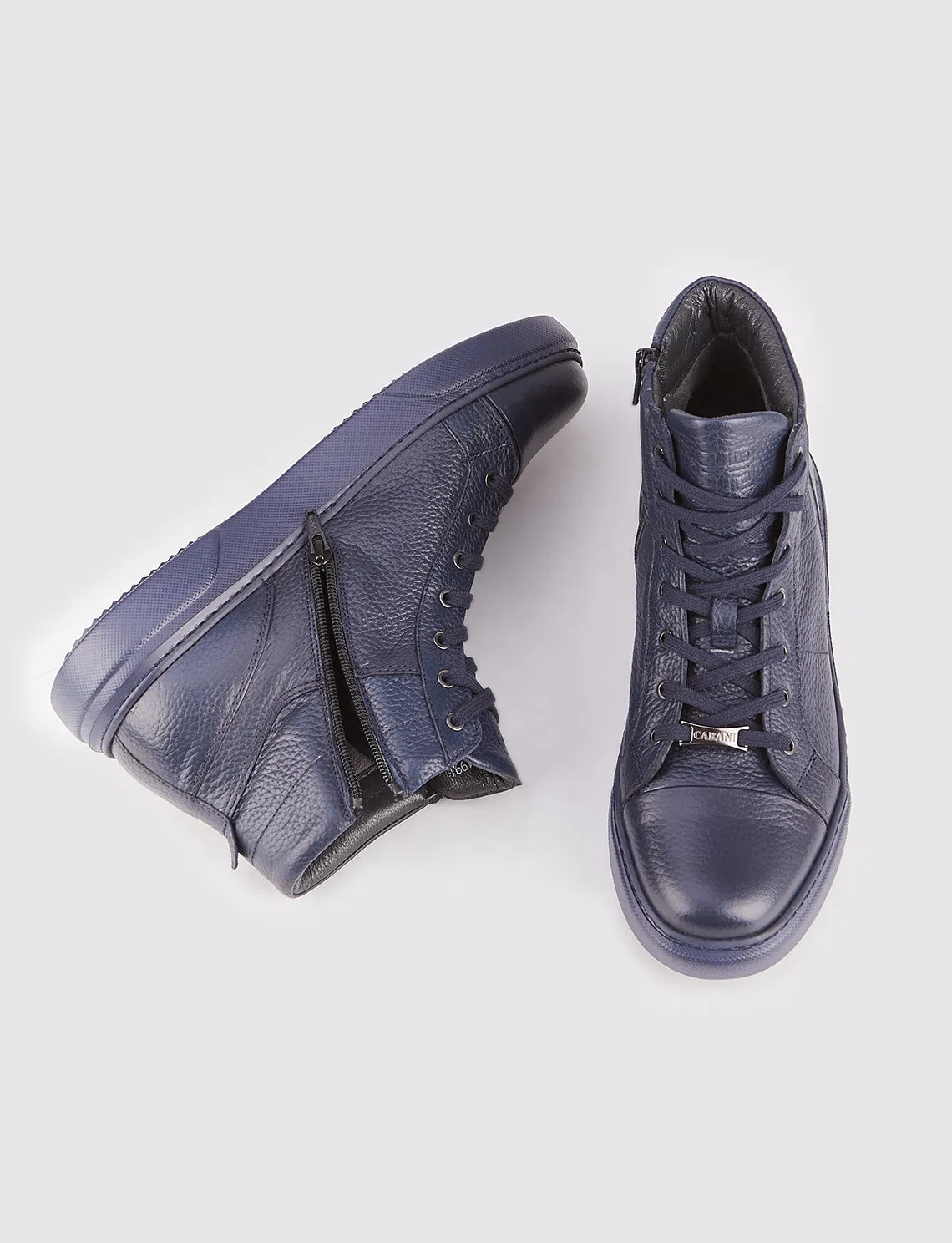 Men Genuine Leather Navy Blue Zipper Clousure Casual Boots