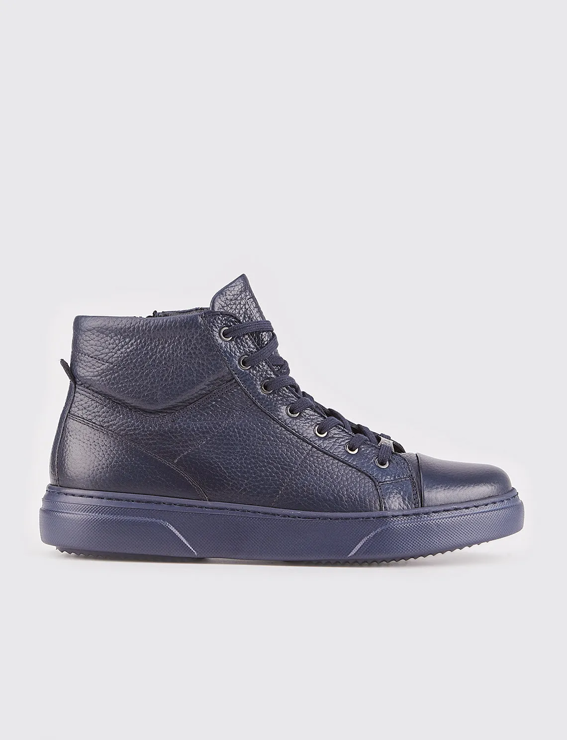 Men Genuine Leather Navy Blue Zipper Clousure Casual Boots