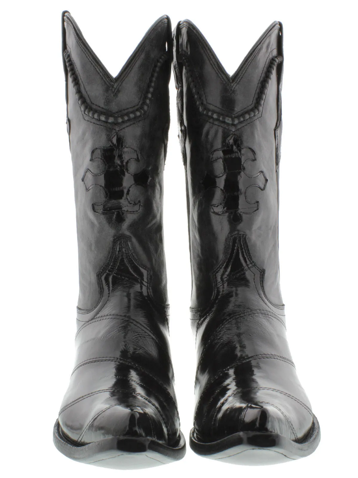 Men's Black Genuine Smooth EEL Skin Cowboy Boots 3X Toe - CP1