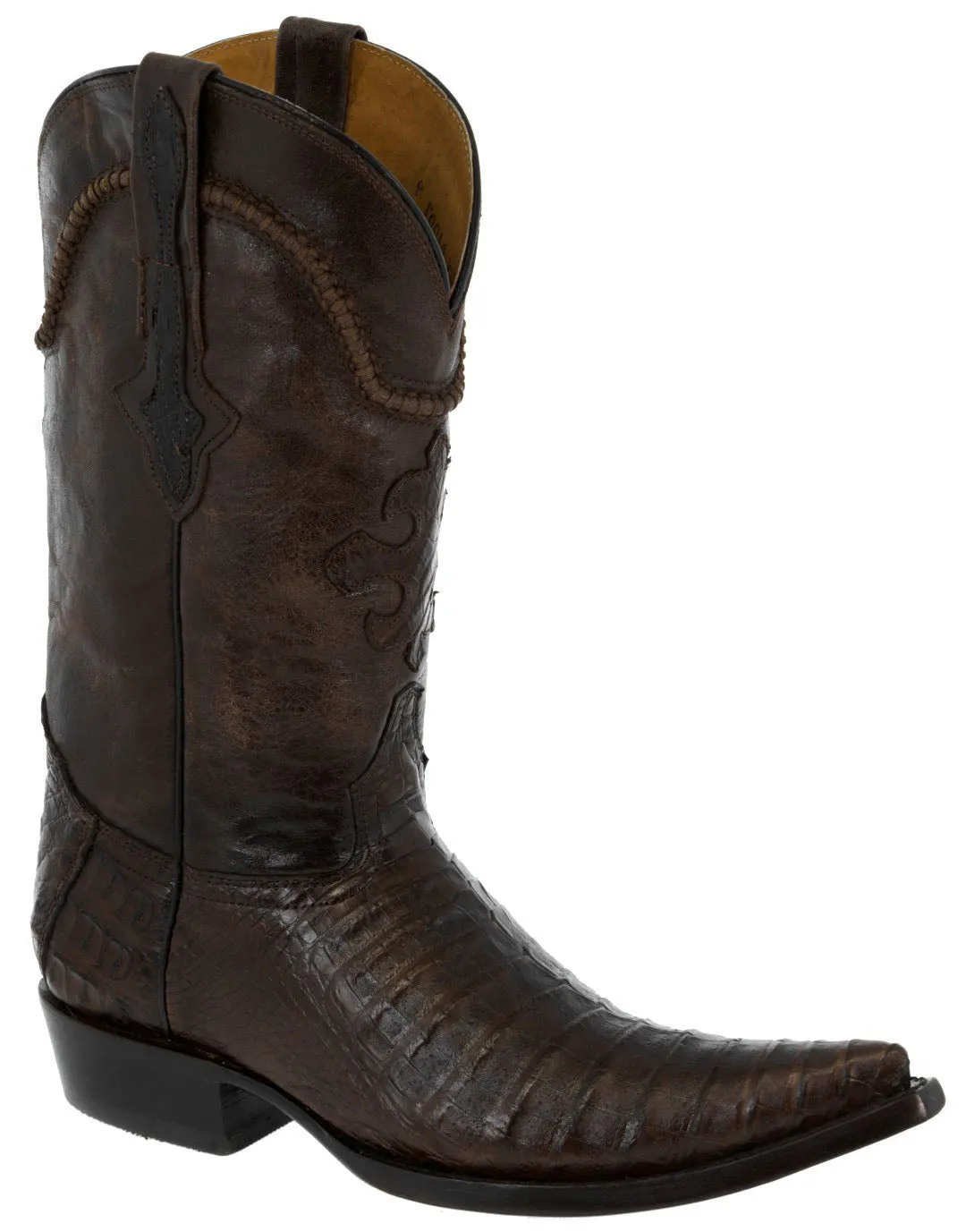 Men's Brown All Real Crocodile Skin Leather Cowboy Boots Pointed Toe - CP1