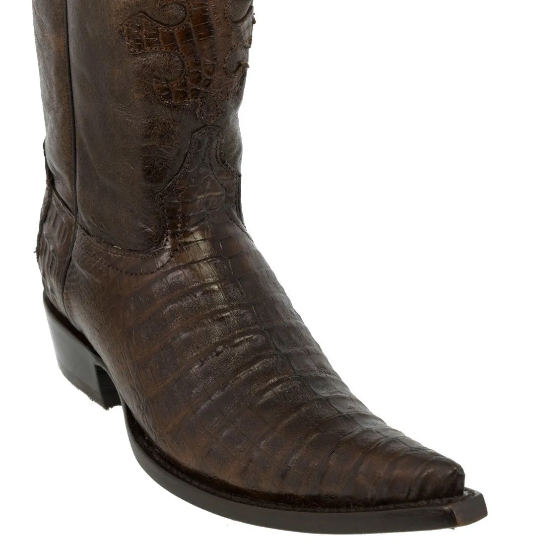 Men's Brown All Real Crocodile Skin Leather Cowboy Boots Pointed Toe - CP1