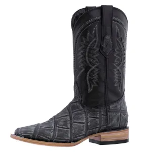 Mens Gray Western Wear Leather Cowboy Boots Elephant Print Square Toe