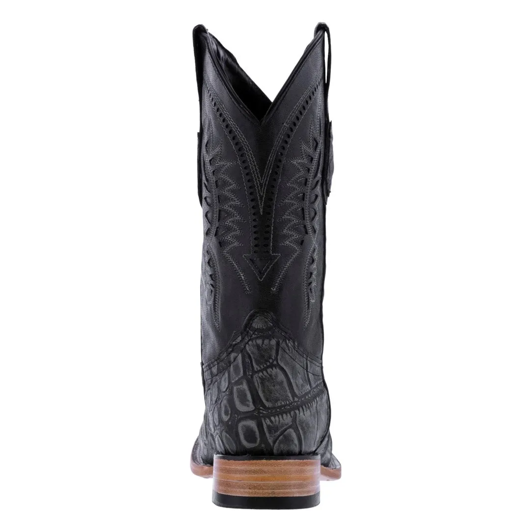 Mens Gray Western Wear Leather Cowboy Boots Elephant Print Square Toe