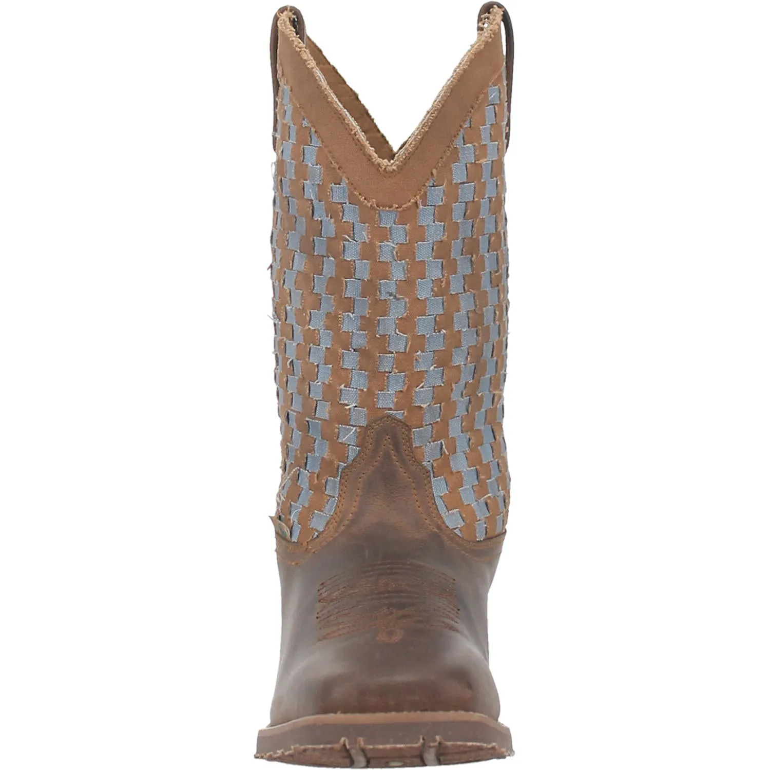 Men's Laredo Tan Ned Broad Square Toe Boots with Basket Weave Tops