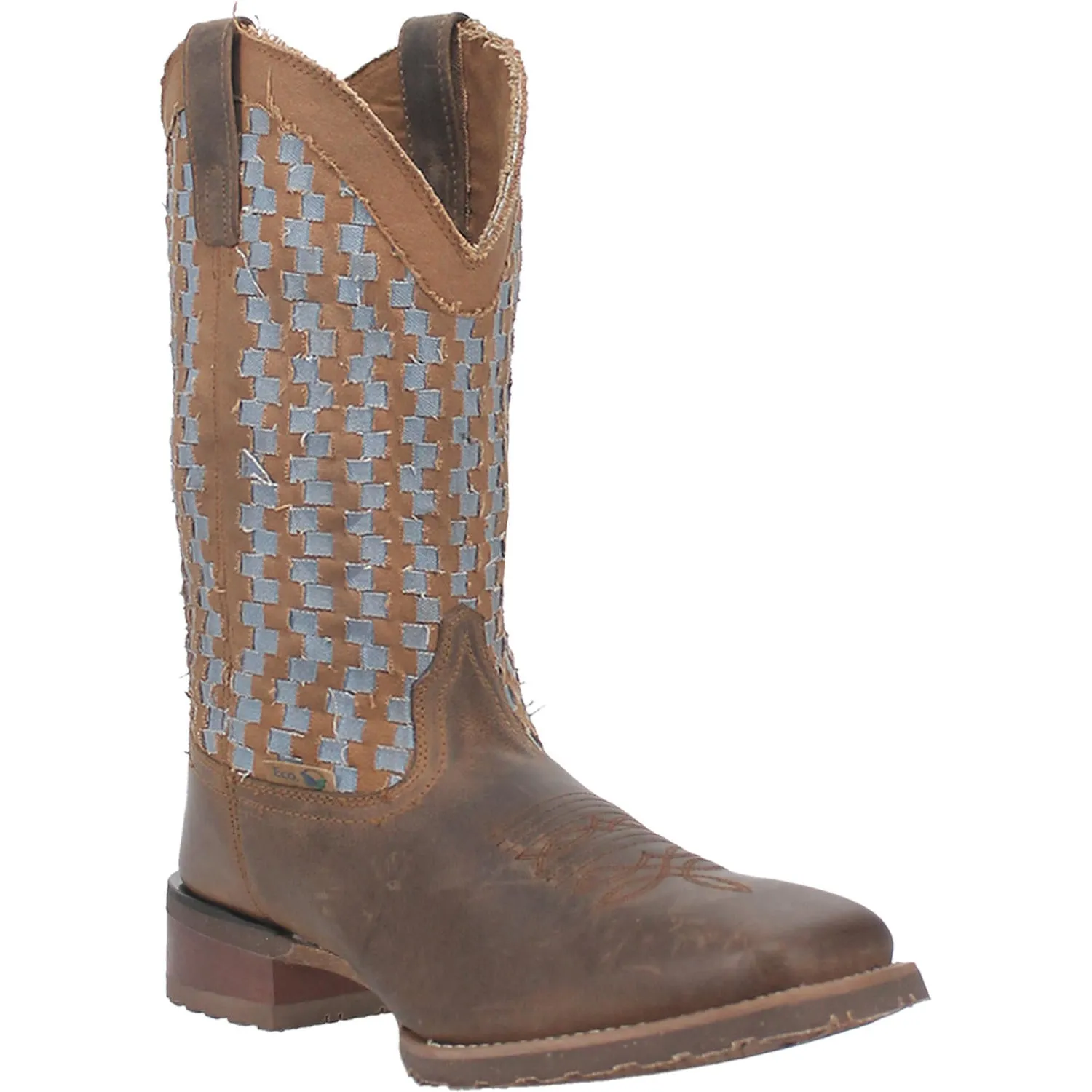 Men's Laredo Tan Ned Broad Square Toe Boots with Basket Weave Tops