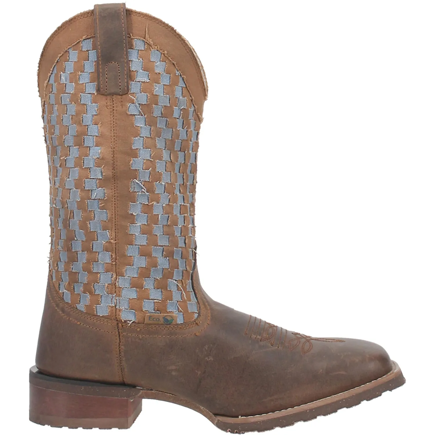 Men's Laredo Tan Ned Broad Square Toe Boots with Basket Weave Tops