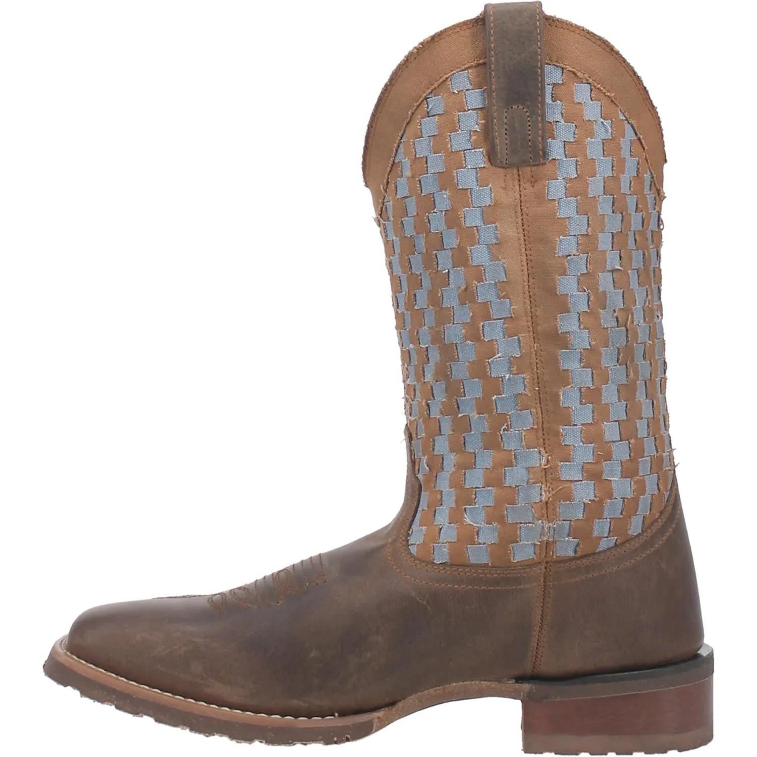 Men's Laredo Tan Ned Broad Square Toe Boots with Basket Weave Tops