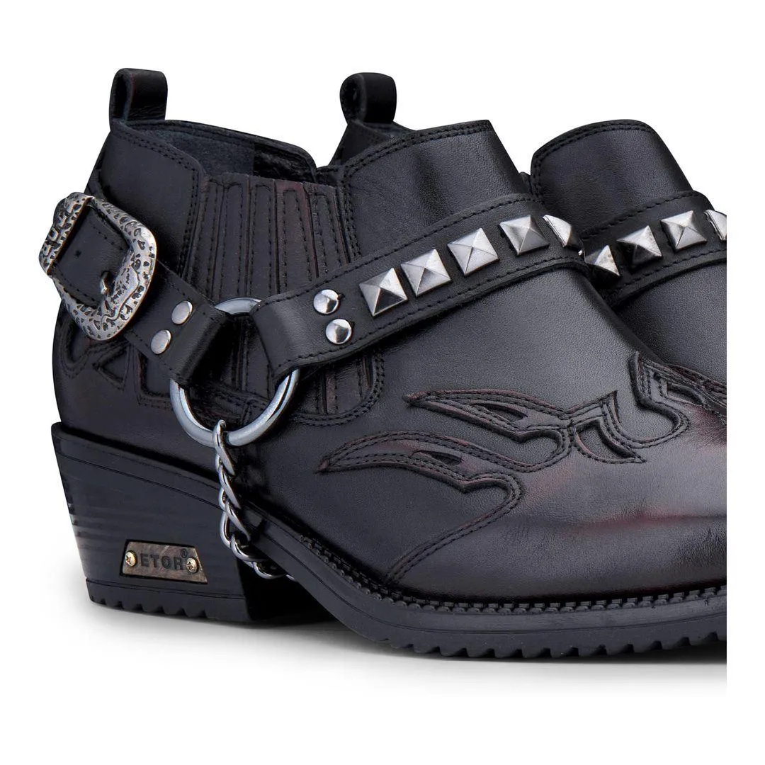 Mens Real Leather Cowboy Shoes Wincklepickers Cuban Heel Metal Belt Western Croc Pattern