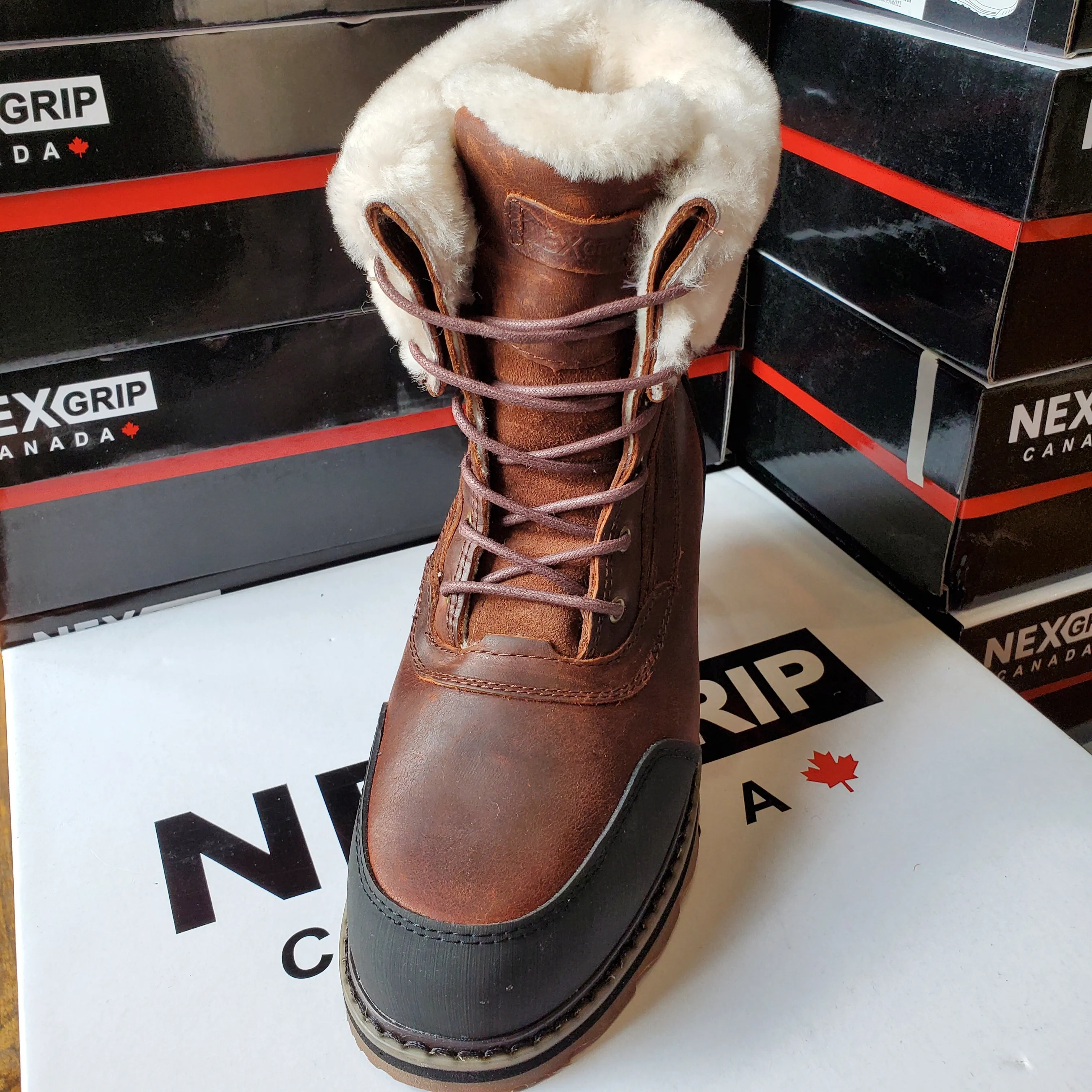 NexGrip Eva Hazelnut Brown Women’s Snow Boot Waterproof with Retractable Ice Claw Cleats NEXX