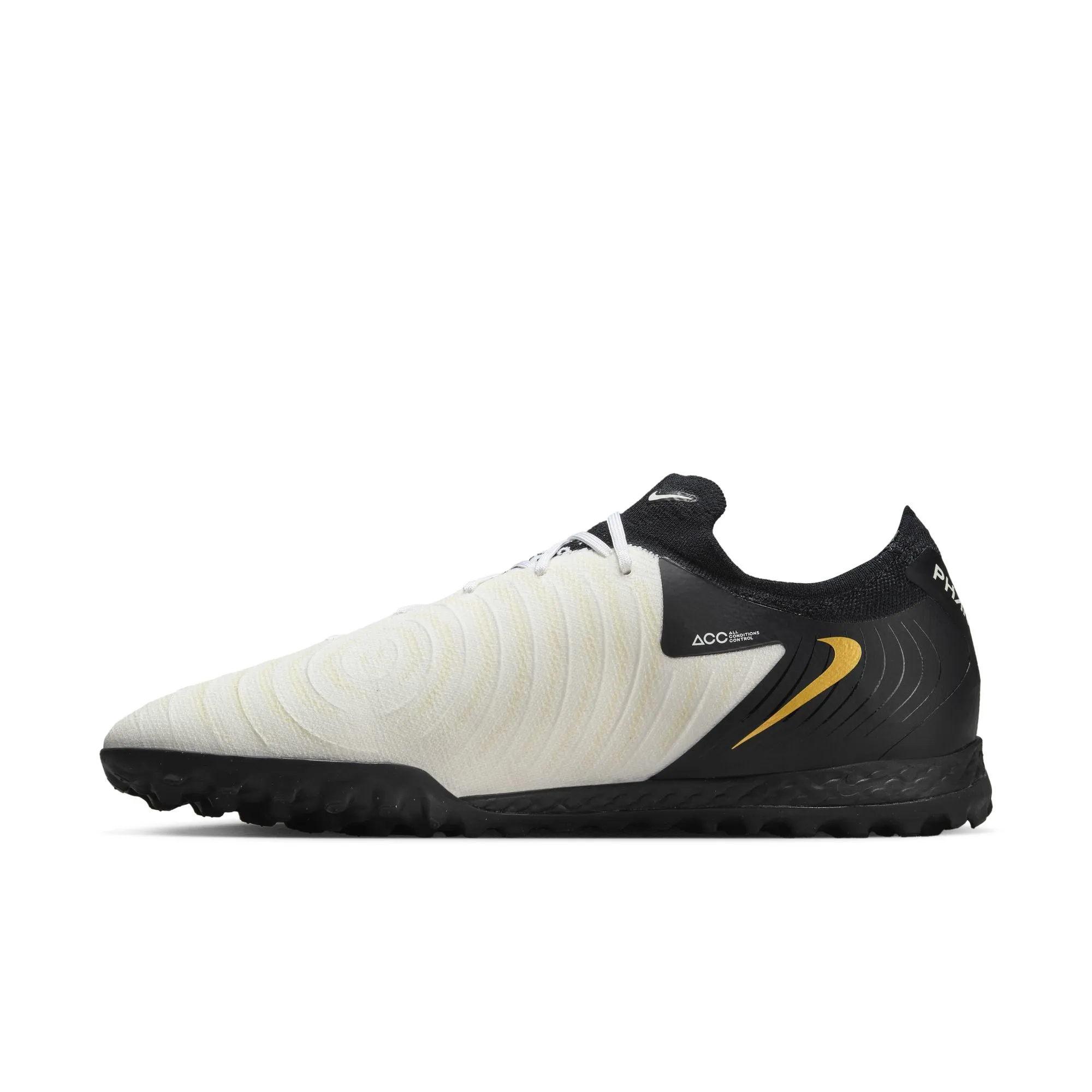 Nike Phantom GX II Pro TF Turf Soccer Cleats - White/Black/Metallic Gold Coin