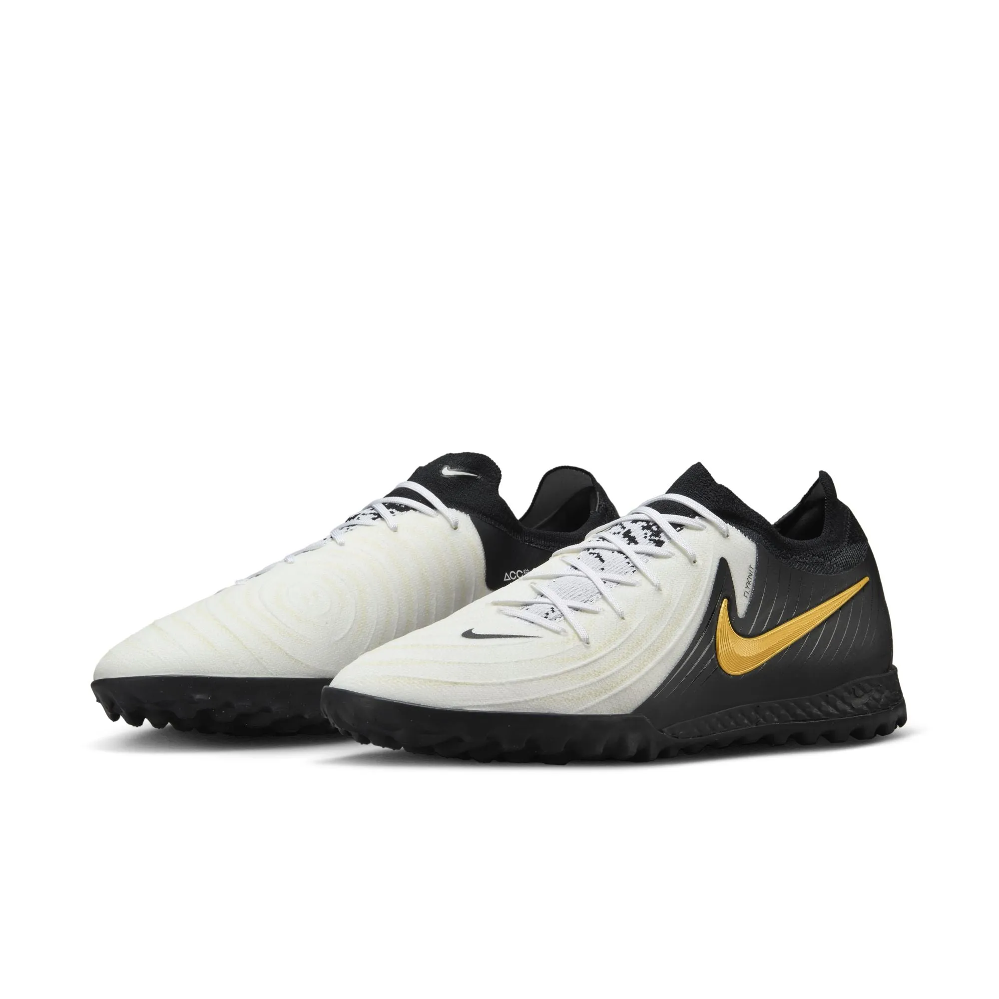 Nike Phantom GX II Pro TF Turf Soccer Cleats - White/Black/Metallic Gold Coin