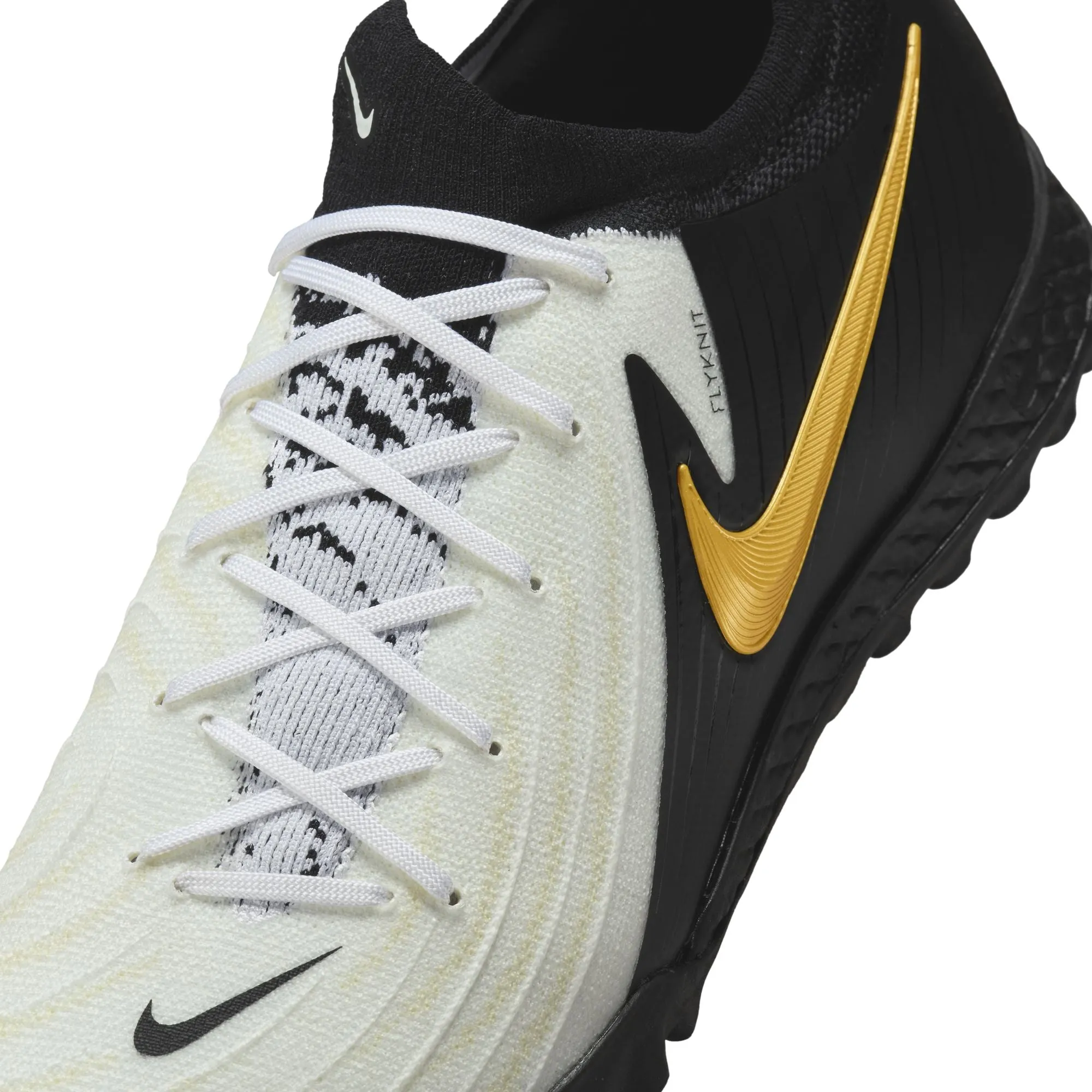 Nike Phantom GX II Pro TF Turf Soccer Cleats - White/Black/Metallic Gold Coin