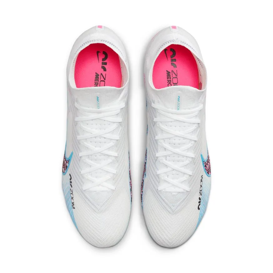 Nike Zoom Mercurial Superfly 9 Elite FG-WHITE/BALTIC BLUE-PINK BLAST-INDIGO HAZE