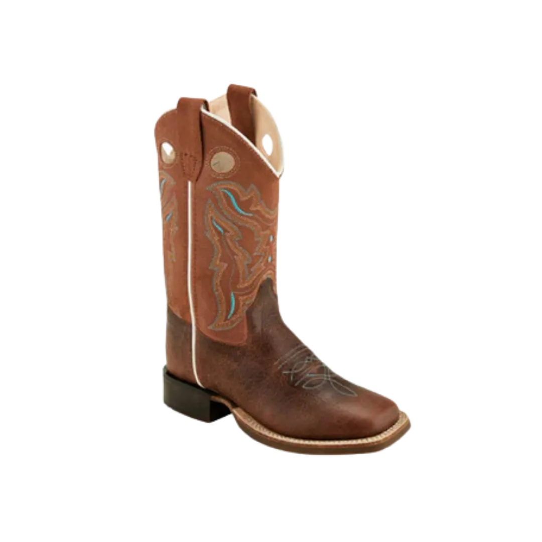 Old West Kid's Boys Leather Cowboy Brown Boots