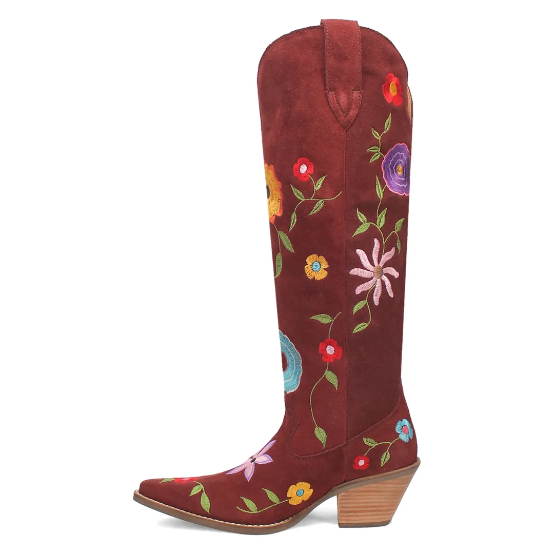 Online Exclusive | Dingo | Flower Power Suede Boot in Burgundy **PREORDER