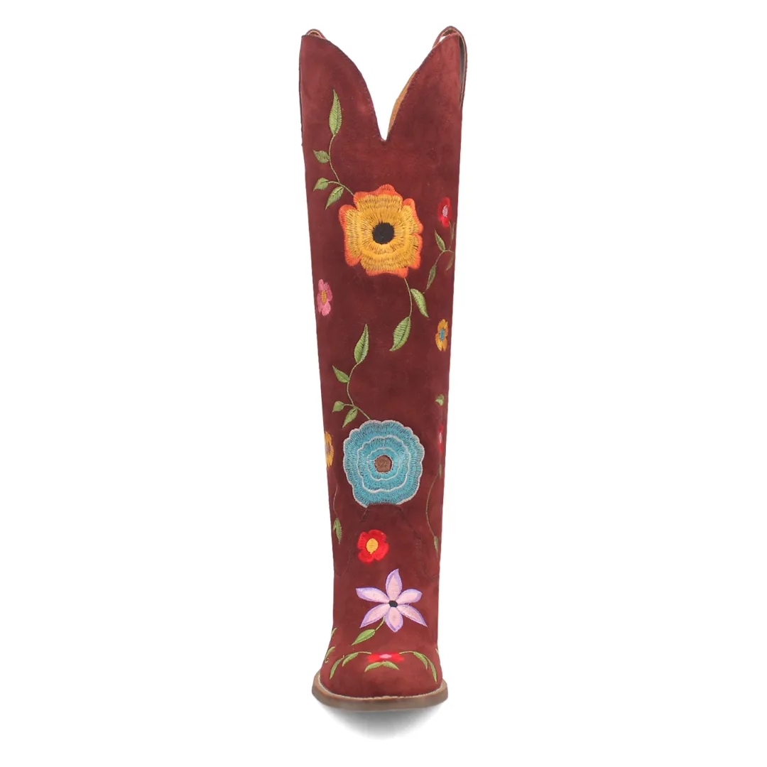 Online Exclusive | Dingo | Flower Power Suede Boot in Burgundy **PREORDER