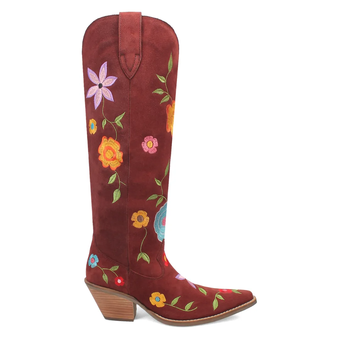 Online Exclusive | Dingo | Flower Power Suede Boot in Burgundy **PREORDER