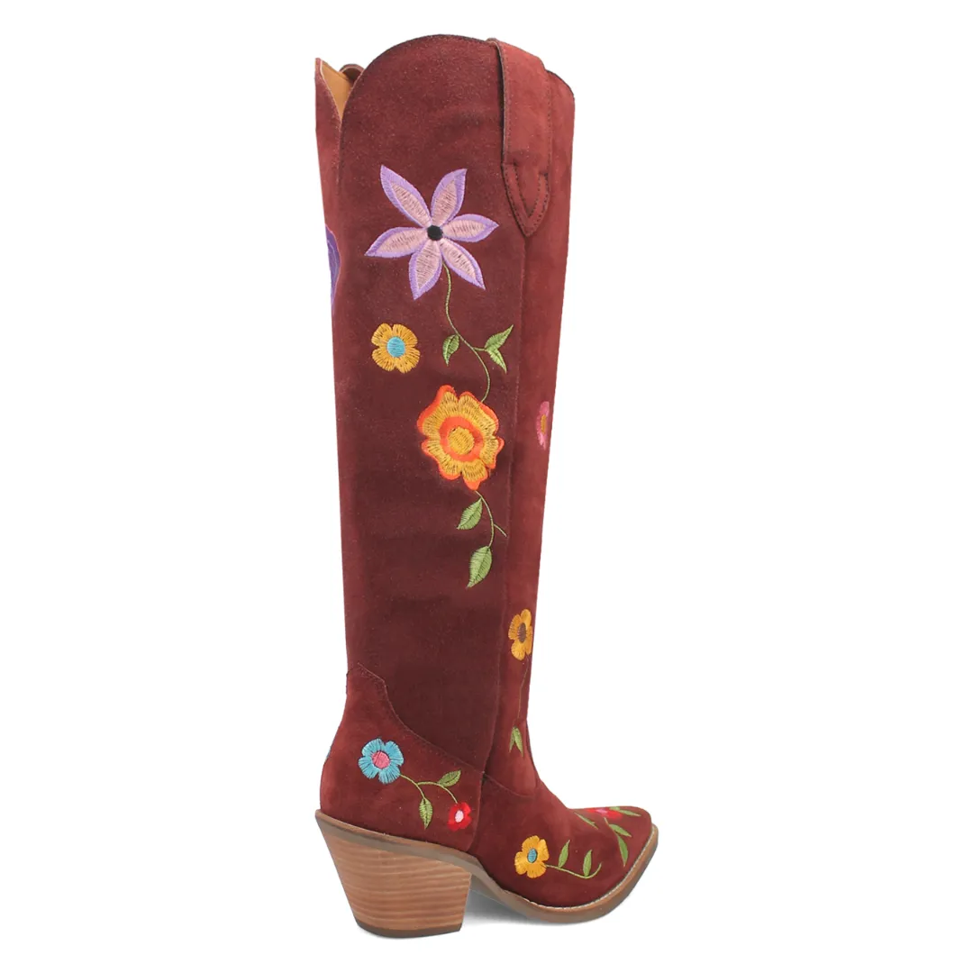 Online Exclusive | Dingo | Flower Power Suede Boot in Burgundy **PREORDER