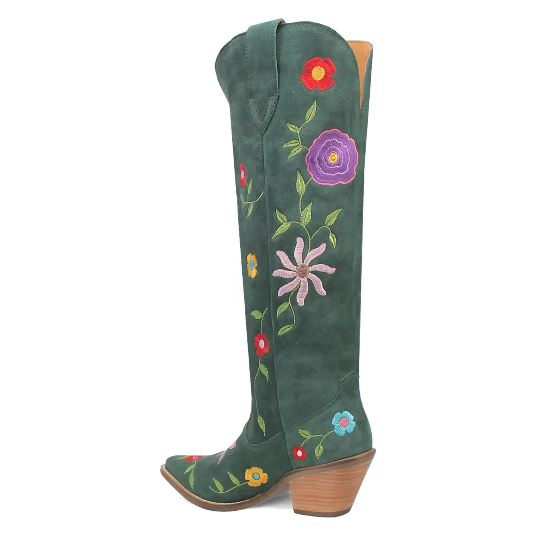 Online Exclusive | Dingo | Flower Power Suede Boot in Green **PREORDER