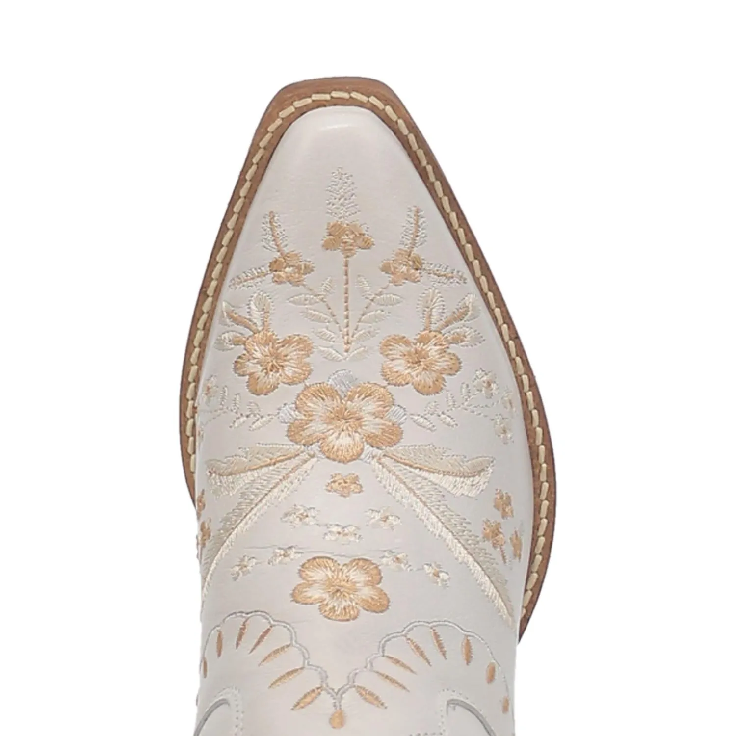 Online Exclusive | Dingo | Primrose Leather Floral Stitch Bootie in White **PREORDER**