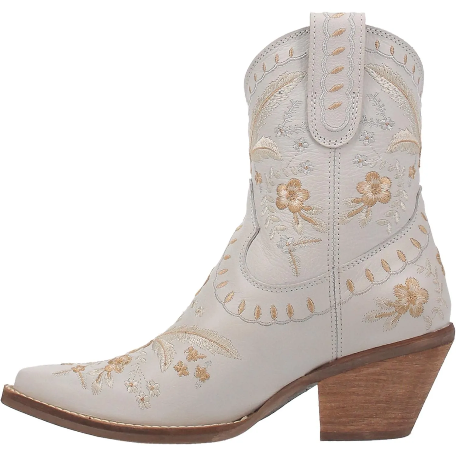 Online Exclusive | Dingo | Primrose Leather Floral Stitch Bootie in White **PREORDER**