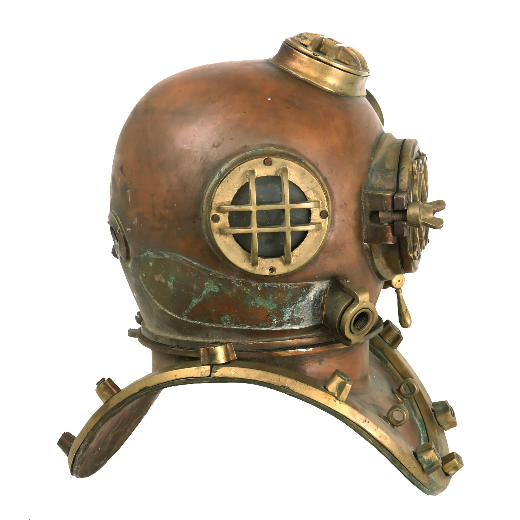 Original U.S. Pre-WWII Mark V Diving Suit & Bronze Toe Diving Boots by A. Schrader’s Son Inc. & Replica Diver’s Helmet