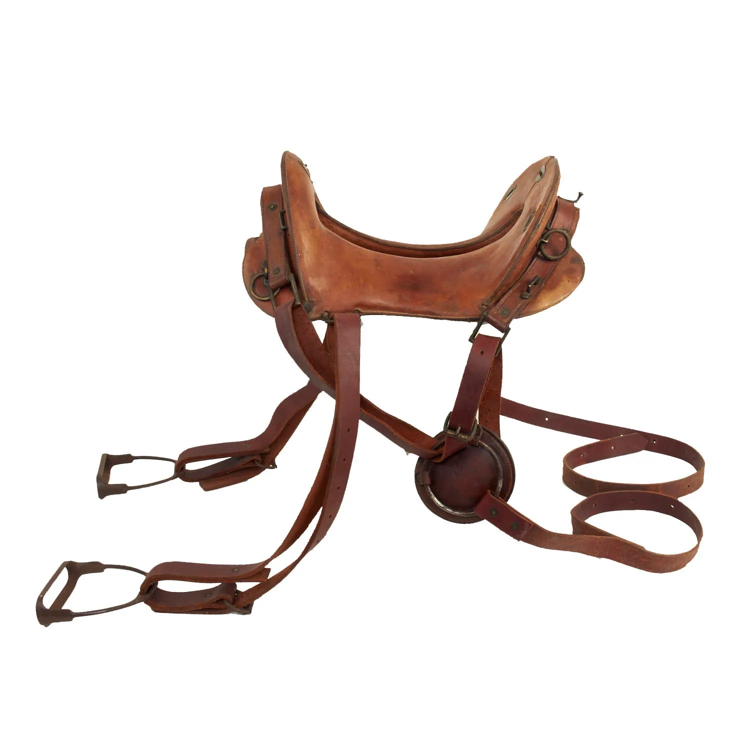 Original U.S. WWI 11 Inch McClellan Style Saddle with Stirrups & Quarter Straps by Rock Island Arsenal - Dated 1917