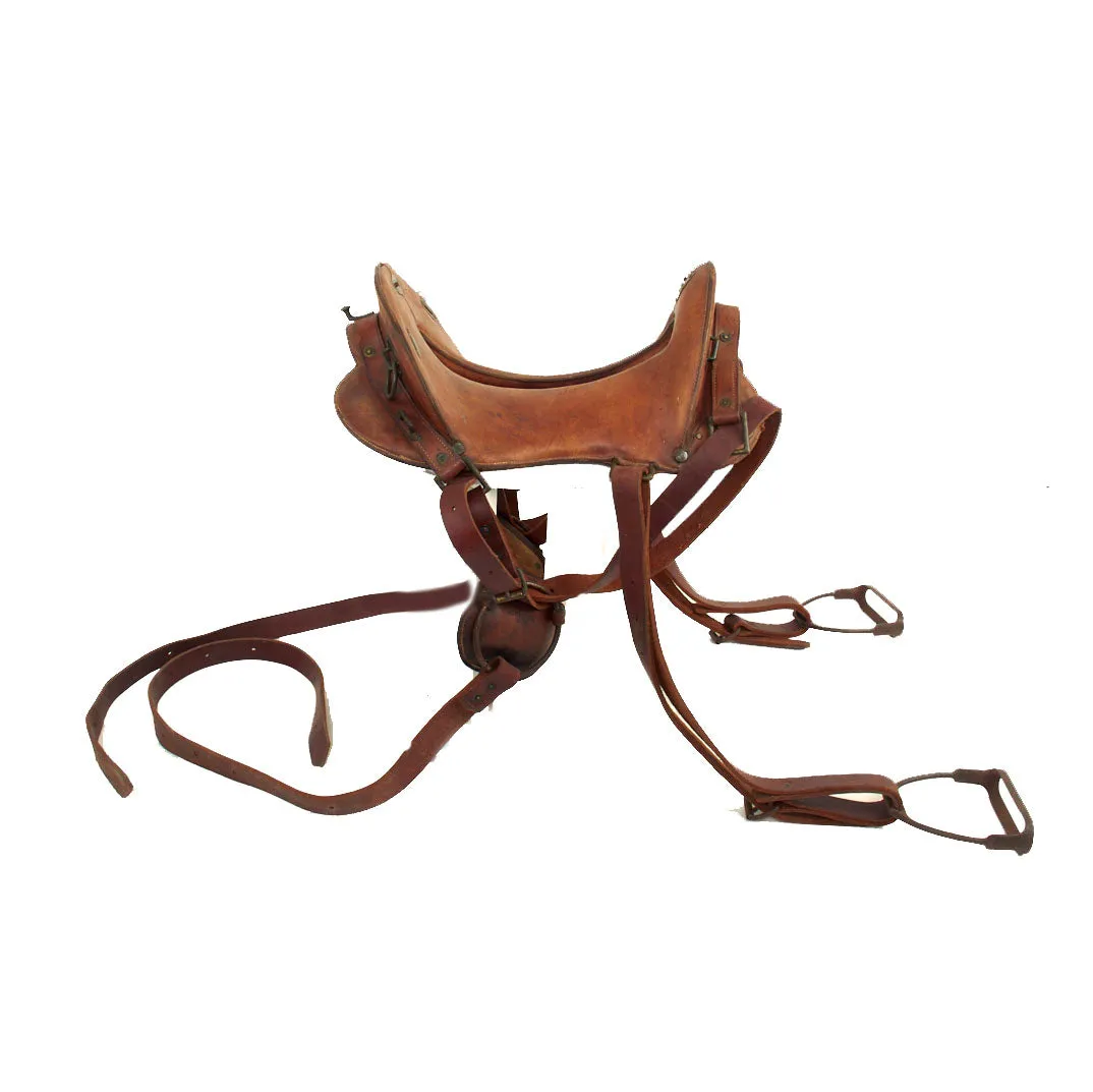 Original U.S. WWI 11 Inch McClellan Style Saddle with Stirrups & Quarter Straps by Rock Island Arsenal - Dated 1917