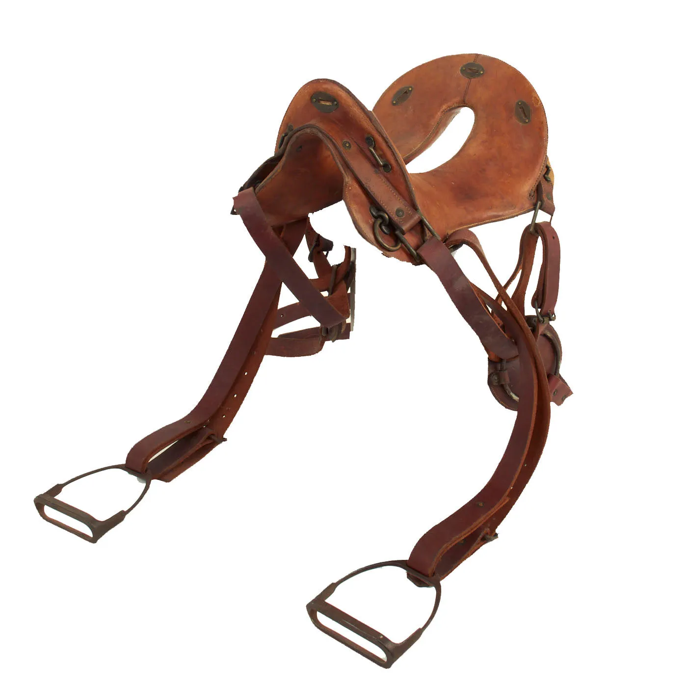 Original U.S. WWI 11 Inch McClellan Style Saddle with Stirrups & Quarter Straps by Rock Island Arsenal - Dated 1917