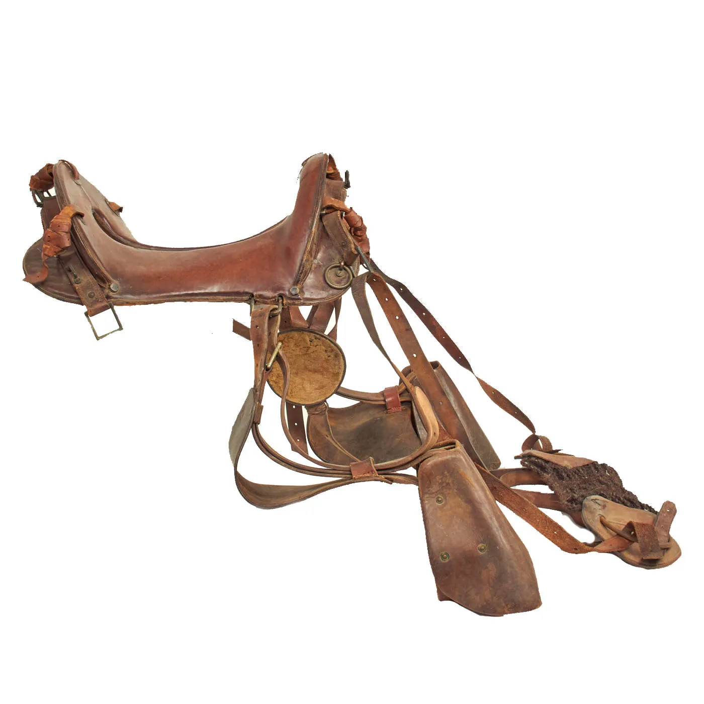 Original U.S. WWI 12 Inch Cavalry McClellan Style Saddle with Stirrups & Cinch Strap