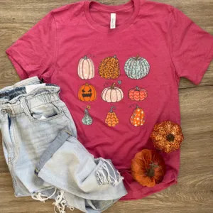 Polka Dot Pumpkin Short Sleeve Graphic Tee in Heather Red