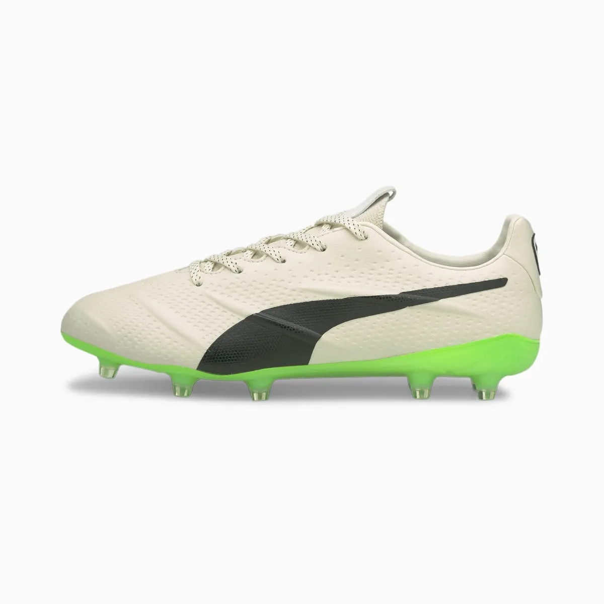 Puma King Platinum 21 Vegan FG-AG - Ivory Glow-Black-Green Glare