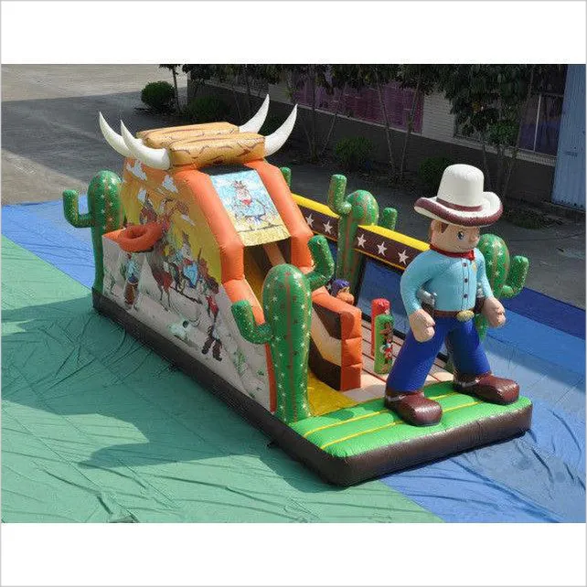 PVC Inflatable West Cowboy Themed Dry Slide For Swimming Pool