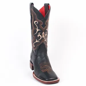 Quincy Boots Womens Grasso and Crazy Leather Black Ranch Toe Western Boot