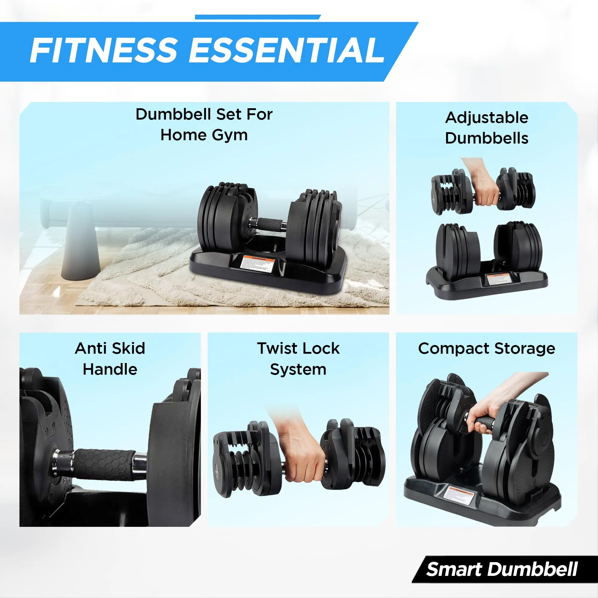 Reach Octane Adjustable Dumbbells Set of 2 (2.5 Kg-20 Kg) | Home Gym Set | Easy Multi-Weight Adjustment with Twist Lock | Dumbbell Gym Accessories for Men & Women | Gym Equipment Set for Home Workout