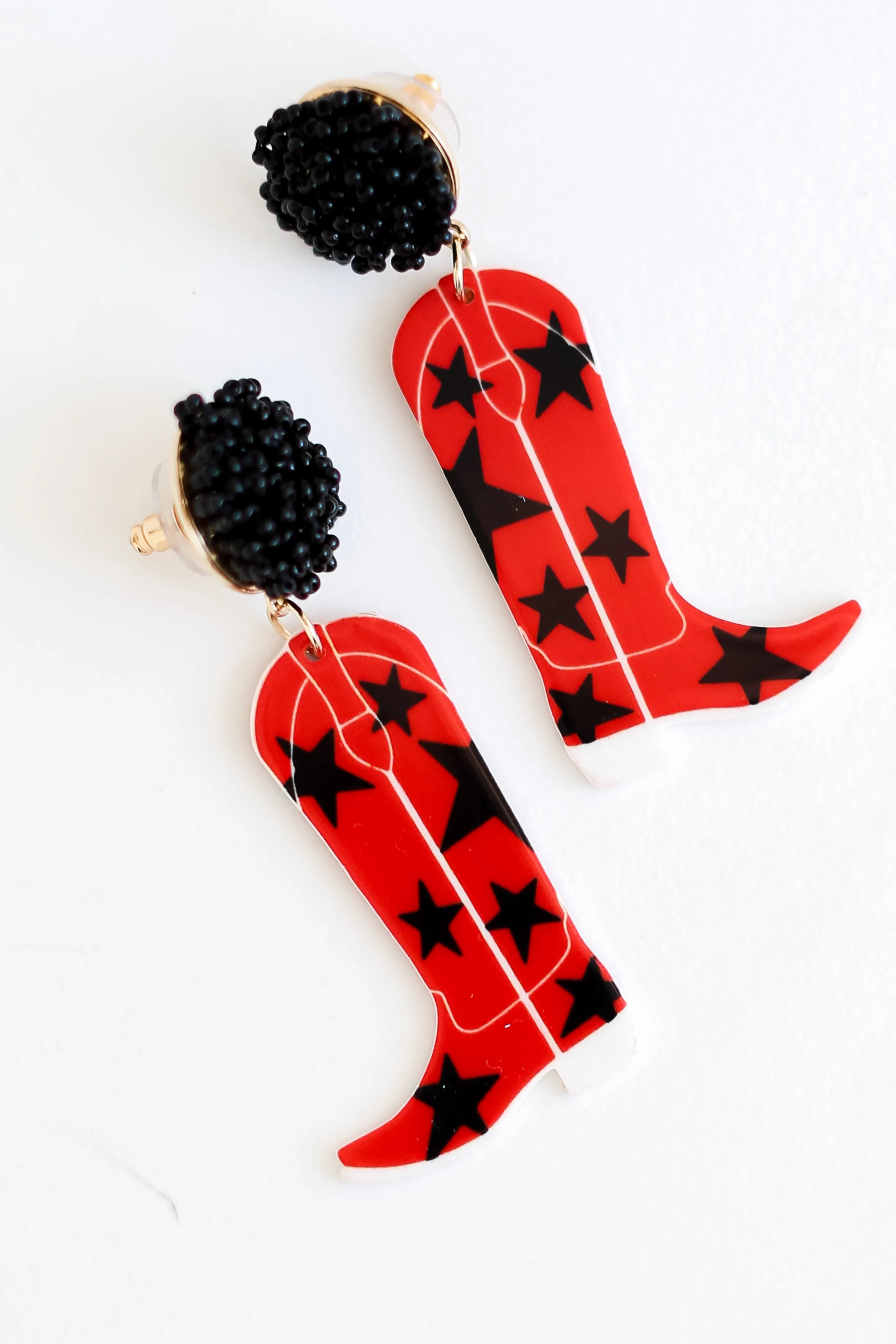 Red   Black Cowboy Boot Earrings