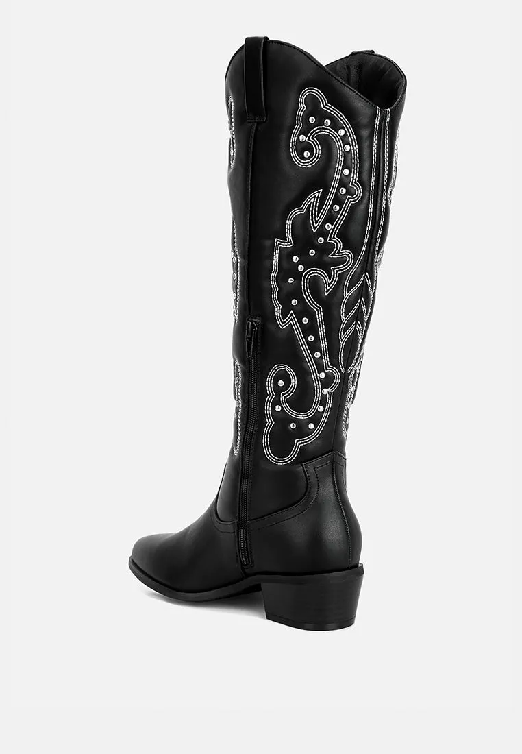 Reyes Patchwork Studded Cowboy Boots