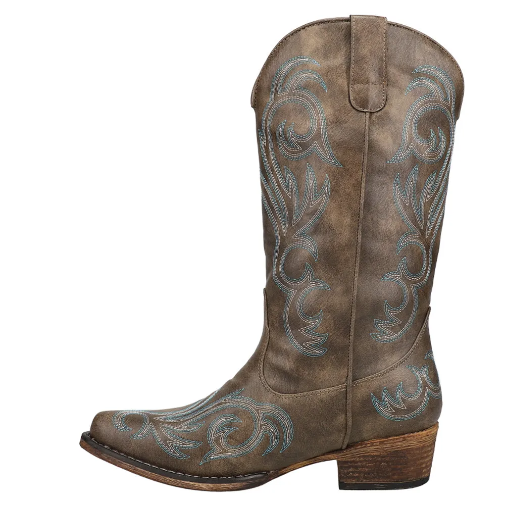 Riley Embroidery Round Toe Cowboy Boots