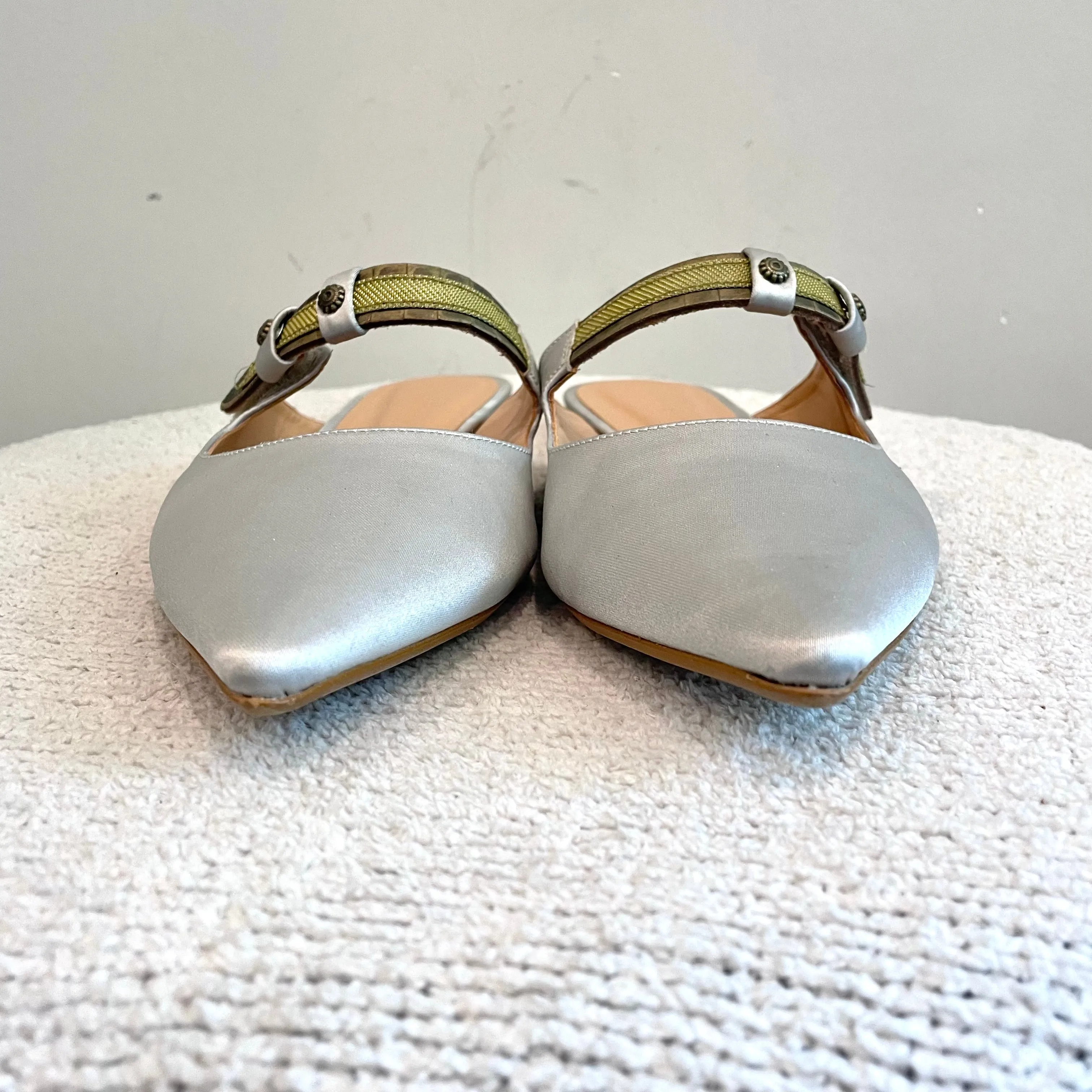 Satin Pointe Toe Mule Flats