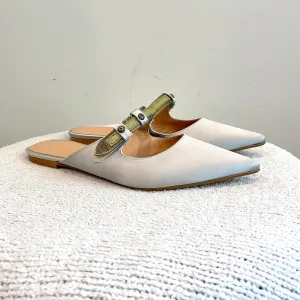 Satin Pointe Toe Mule Flats