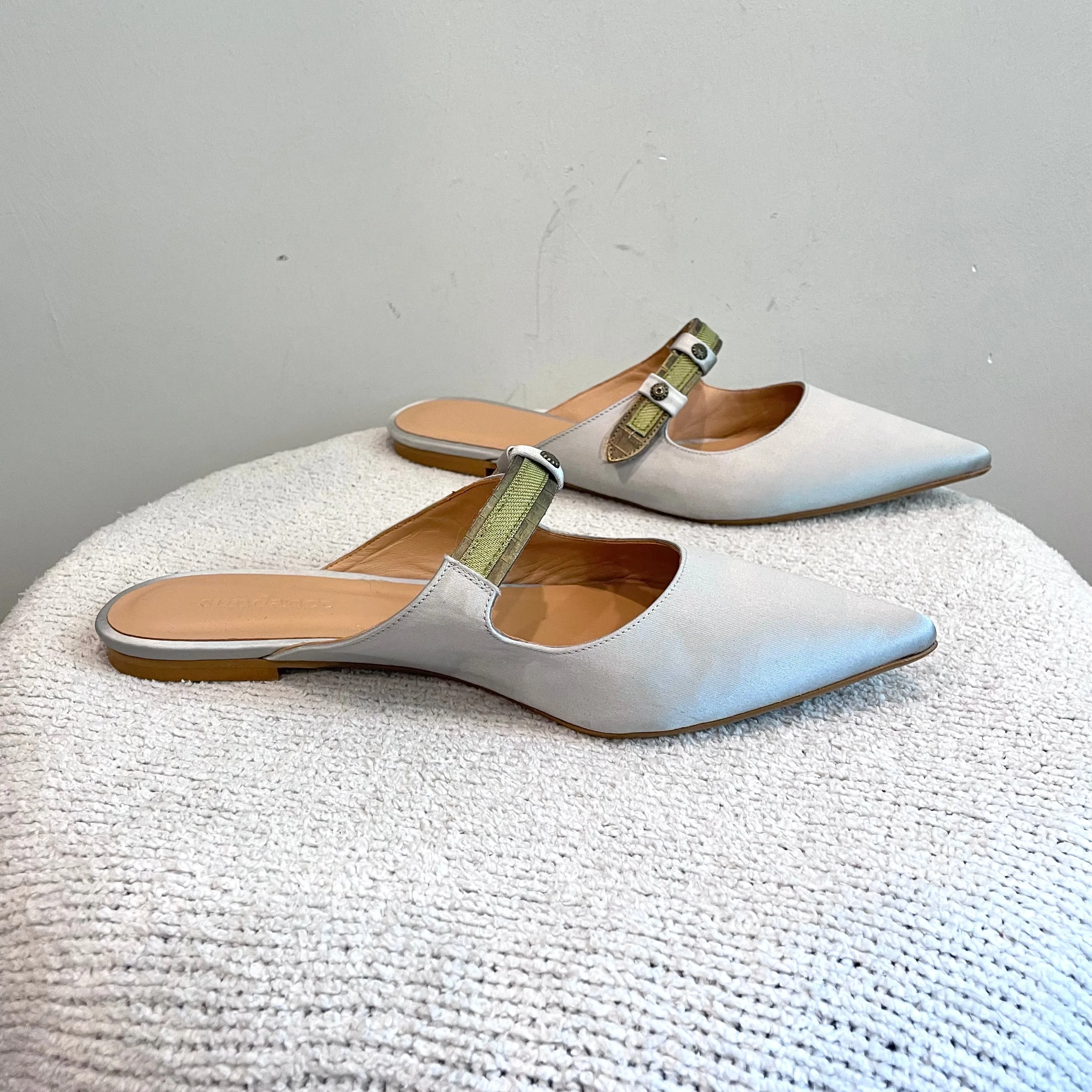 Satin Pointe Toe Mule Flats