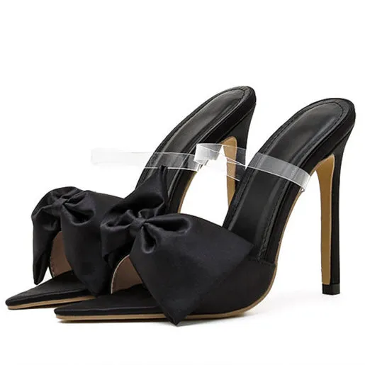 Silk Butterfly-knot Women Stiletto Heel Mules