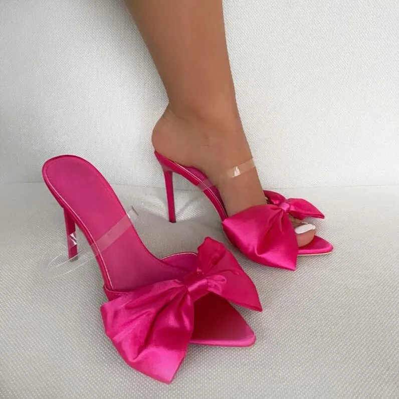 Silk Butterfly-knot Women Stiletto Heel Mules