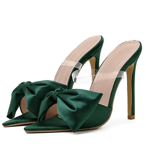 Silk Butterfly-knot Women Stiletto Heel Mules