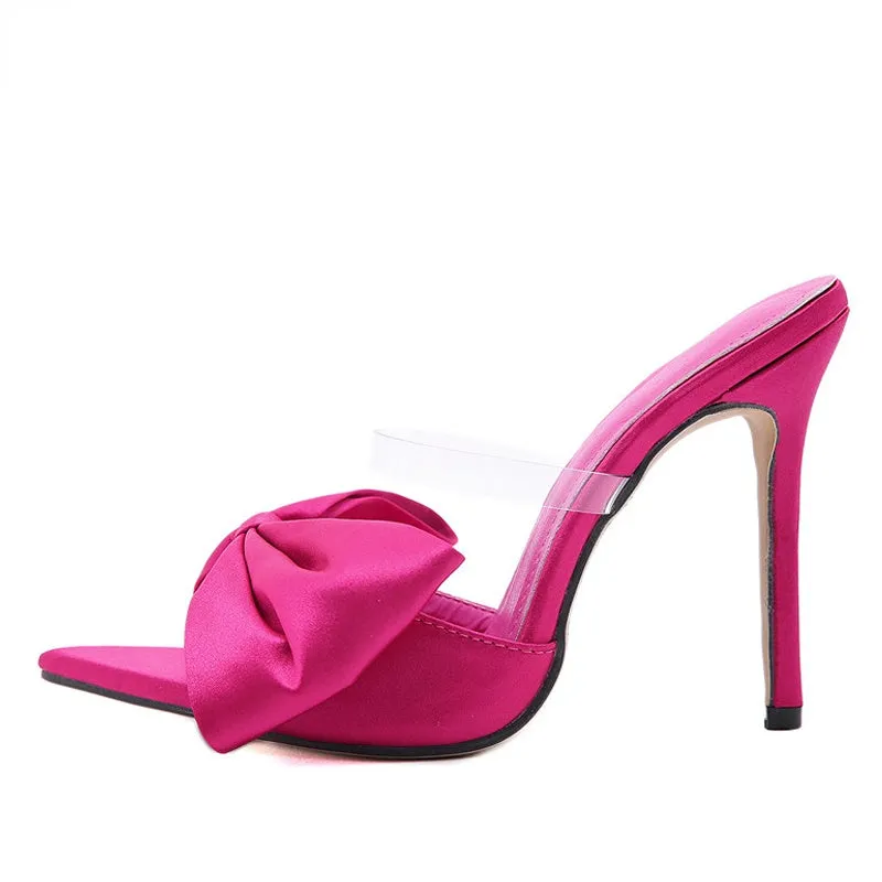 Silk Butterfly-knot Women Stiletto Heel Mules